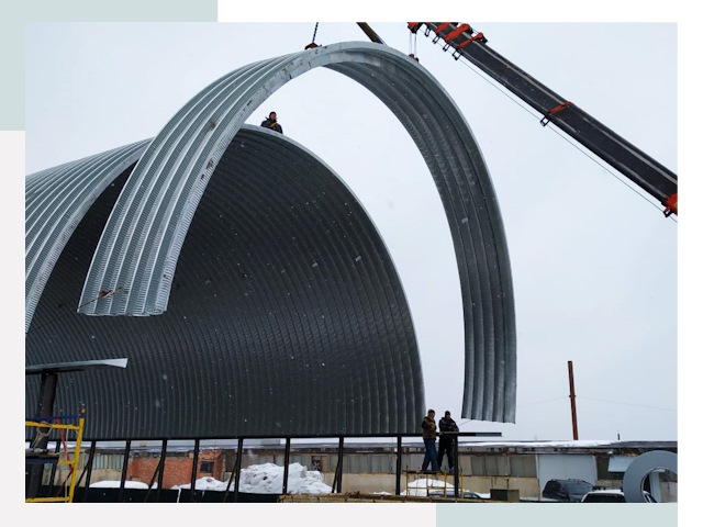 Полукруглые ангары в Выксе